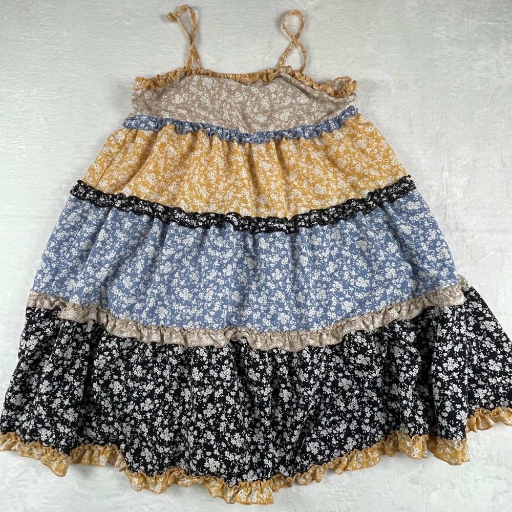 SHEIN Womens Floral Tiered Mini Dress Multicolor Ruffle‎ Boho Summer Size M 6